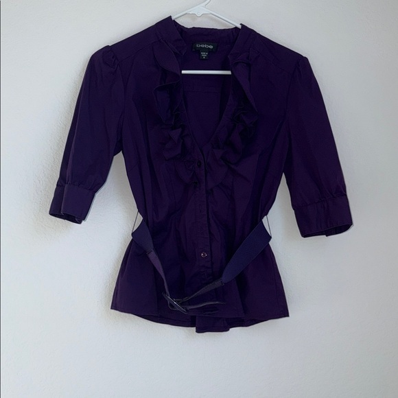 Bebe Deep Purple Ruffle Top Small - Picture 4 of 12